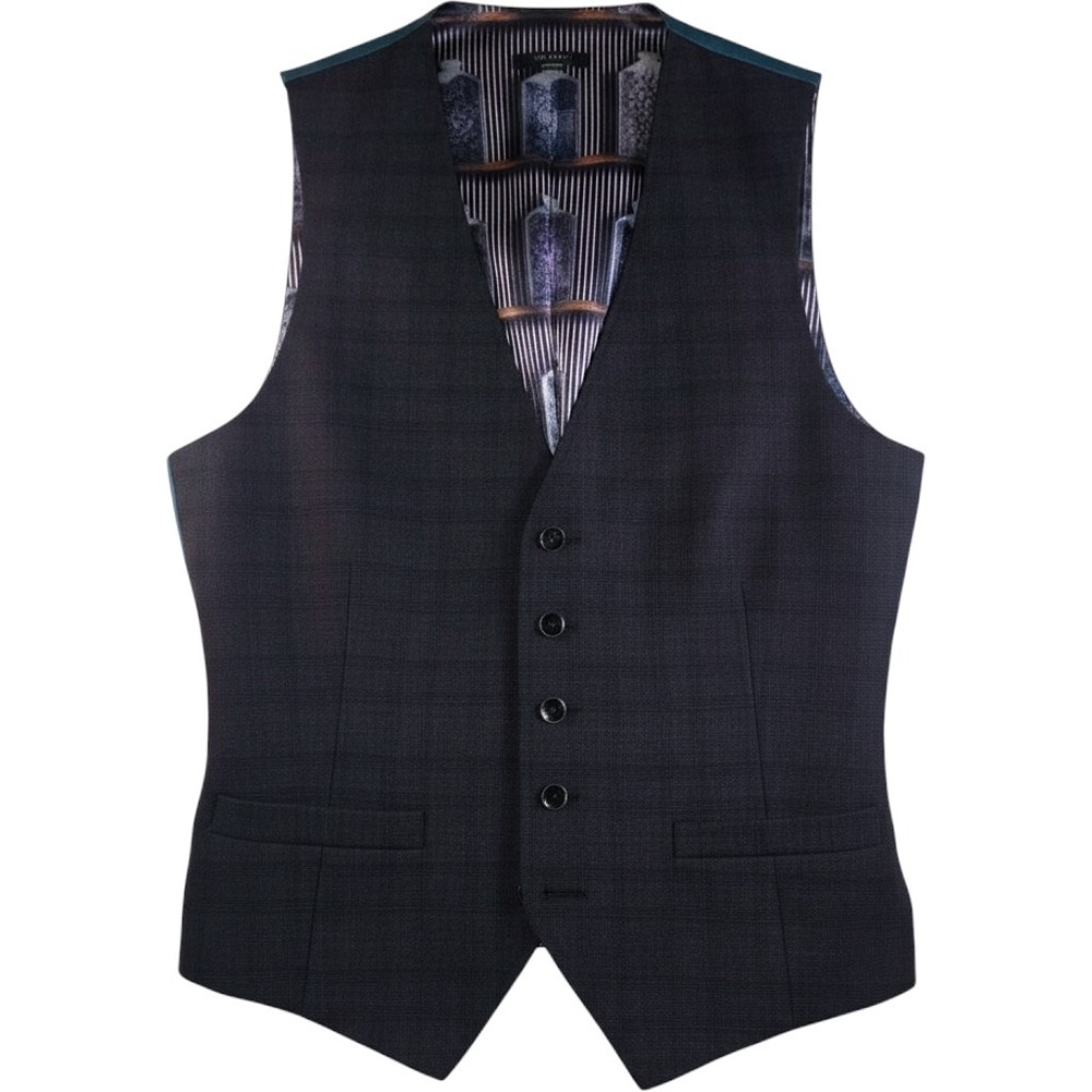 Ted Baker London Mens Modern Fit Vest Charcoal Grey Glen Plaid Woven in Italy